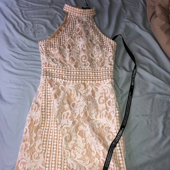 white high neck lace crochet bodycon dress
